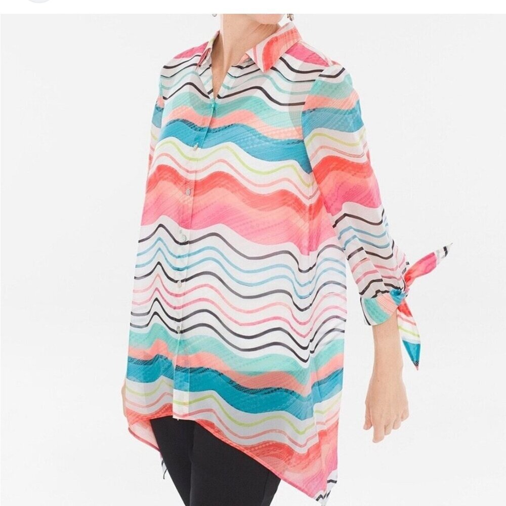 Chico's bold stripes colorful semi-sheer vacation summery top size Chico's 3 -XL